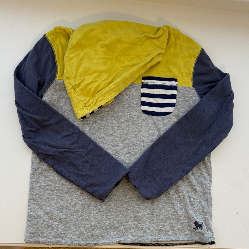 Boden Reversible Kids Hoodie with Yellow Hood and Striped Pocket